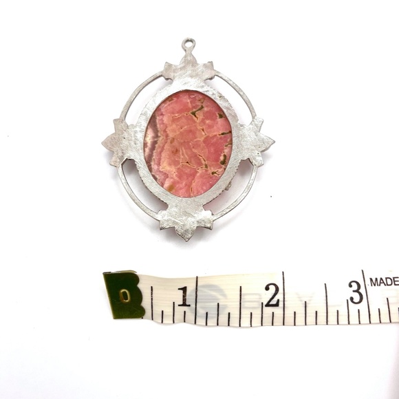 Silver-plated Pink Agate Stone Pendant - Picture 6 of 6
